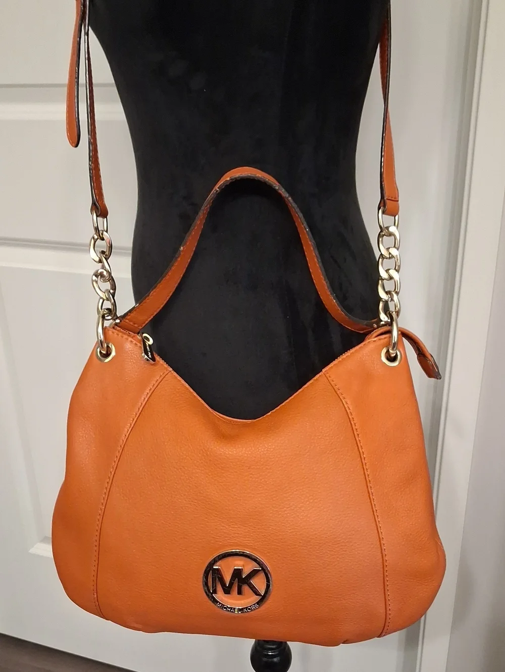 Michael Kors Orange Pebbled Leather Convertible Hobo Bag